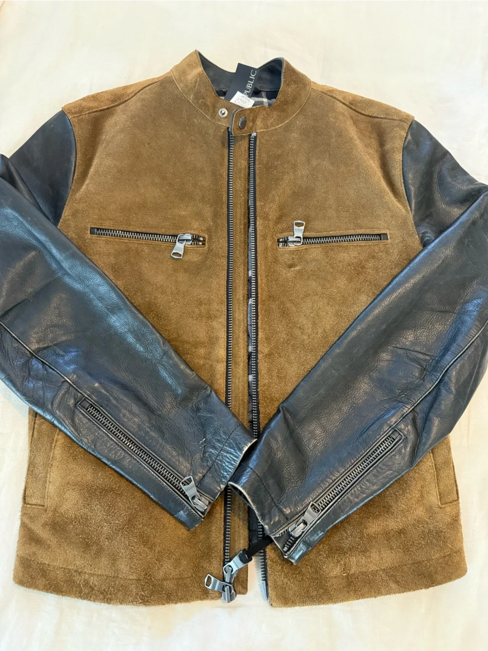 Men's Suede & Leather Pacer Bomber Jacket - Tan/Brown NWT 1371